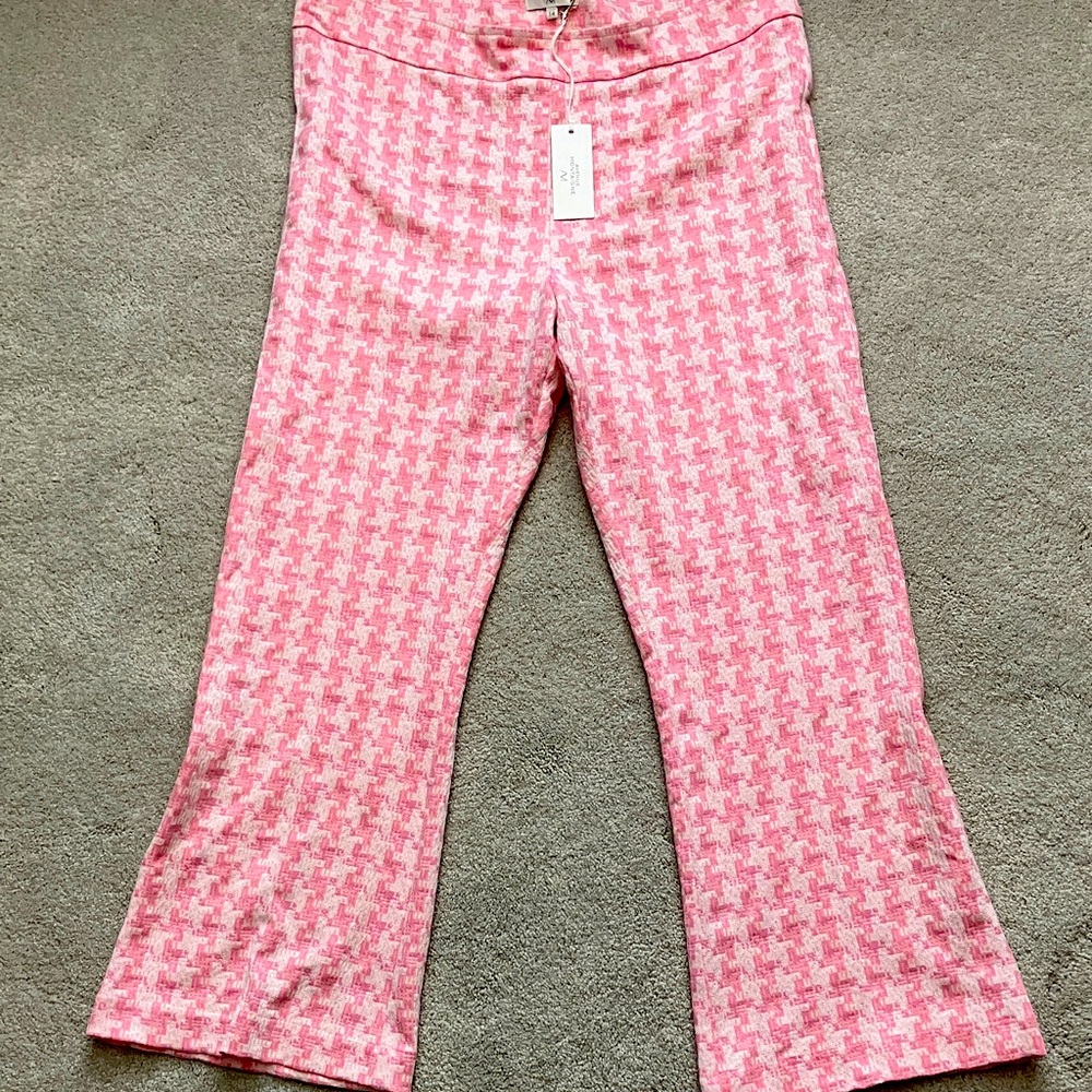 Pink Houndstooth women’s flare cropped  Bottoms
